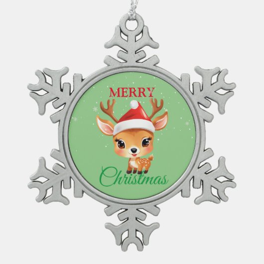 サファリおもしろいアニマルキャットサンタクリスマスコスチューム スノーフレークピューターオーナメント (正面)