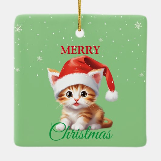 サファリおもしろいアニマルキャットサンタクリスマスコスチューム セラミックオーナメント (裏面)