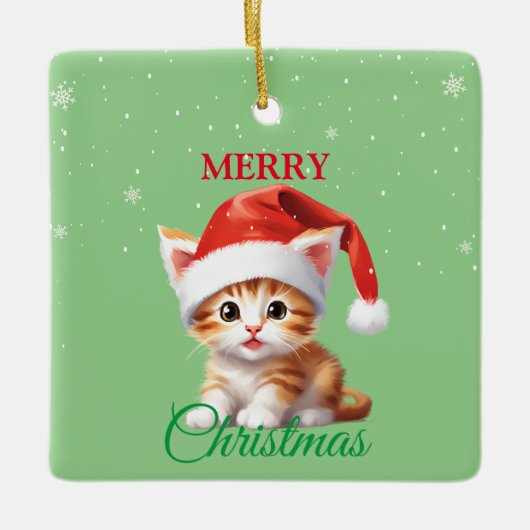 サファリおもしろいアニマルキャットサンタクリスマスコスチューム セラミックオーナメント (正面)