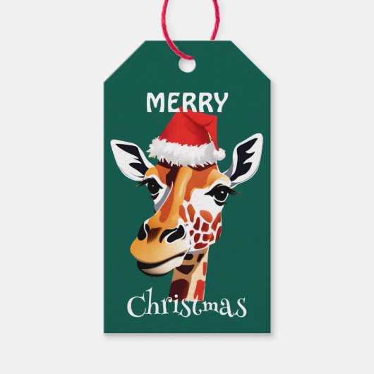 サファリおもしろいアニマルズキレーフサンタクリスマスパーティー ギフトタグ (正面)