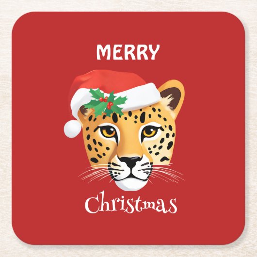 サファリおもしろいアニマルチータヒョウクリスマス スクエアペーパーコースター (正面)