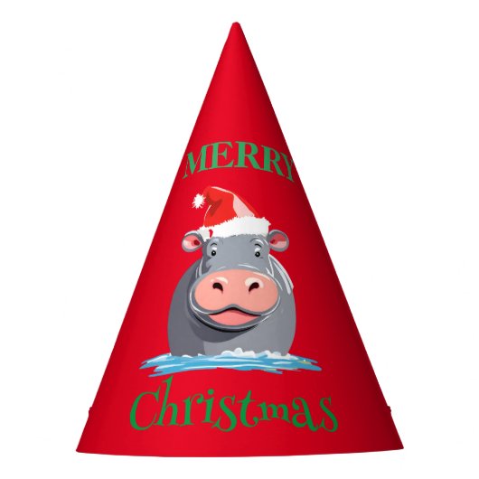 サファリおもしろいーの動物HIPPOサンタクリスマスコスチューム パーティーハット (正面)
