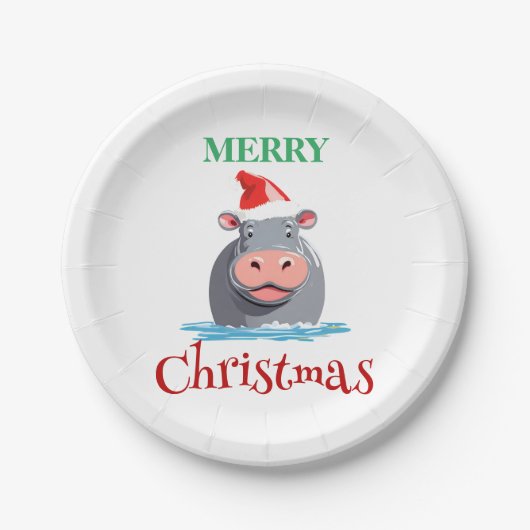 サファリおもしろいーの動物HIPPOサンタクリスマスコスチューム ペーパープレート (正面)