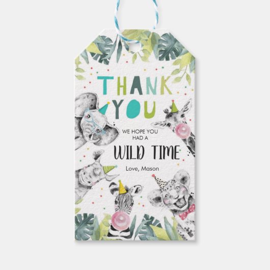 サファリお気に入りジャングル動物園のパーティー動物 ギフトタグ (正面)