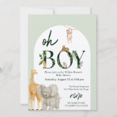 サファリお洒落アニマルジャングルグリーンベビーシャワー 招待状 (正面)