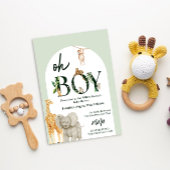 サファリお洒落アニマルジャングルグリーンベビーシャワー 招待状