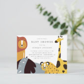 サファリお洒落ジャングル動物園の動物の赤ちゃんシャワー インビテーションポストカード (スタンド正面)