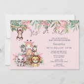 サファリお洒落ジャングル女の子の赤ちゃんシャワー 招待状 (正面)