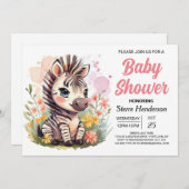 サファリお洒落ゼブラベビーシャワー 招待状 (正面/裏面)