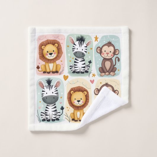 サファリお洒落ー動物 ウォッシュタオル (ウォッシュタオル)