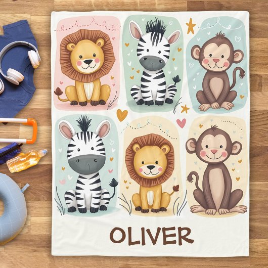 サファリお洒落ー動物 フリースブランケット