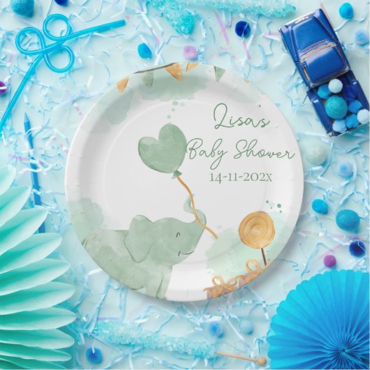 サファリかわいいベビーアニマルをテーマにしたベビーシャワーパーティー ペーパープレート (パーティー)