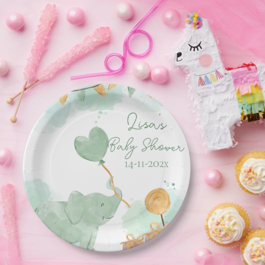 サファリかわいいベビーアニマルをテーマにしたベビーシャワーパーティー ペーパープレート (パーティー)