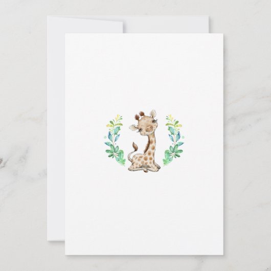 サファリかわいいベビーキリン野生の赤ちゃんシャワー 招待状 (裏面)