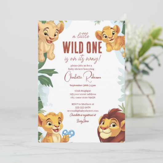 サファリかわいいライオンズベビーシャワー 招待状 (スタンド正面)