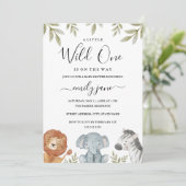 サファリかわいい動物ガールボーイ赤ちゃんシャワー 招待状 (スタンド正面)