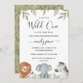 サファリかわいい動物ガールボーイ赤ちゃんシャワー 招待状 (正面/裏面)