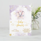 サファリかわいい象の植物性ベビーガールシャワー 招待状 (スタンド正面)