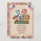 サファリかわいい赤ちゃんシャワーの動物 招待状 (正面/裏面)