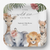 サファリかわいらしアニマルワイルドワンベビーガールシャワー ペーパープレート (正面)