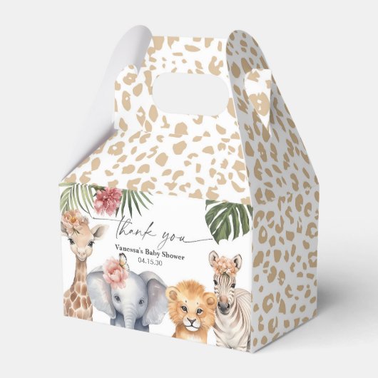 サファリかわいらしベビーアニマルズベビーガールシャワー フェイバーボックス (正面サイド)