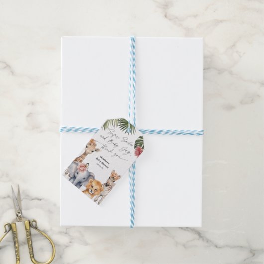 サファリかわいらしーのベビーアニマルズベビーガールシャワー感謝してい ギフトタグ (より糸付き)