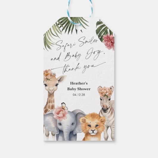 サファリかわいらしーのベビーアニマルズベビーガールシャワー感謝してい ギフトタグ (裏面)