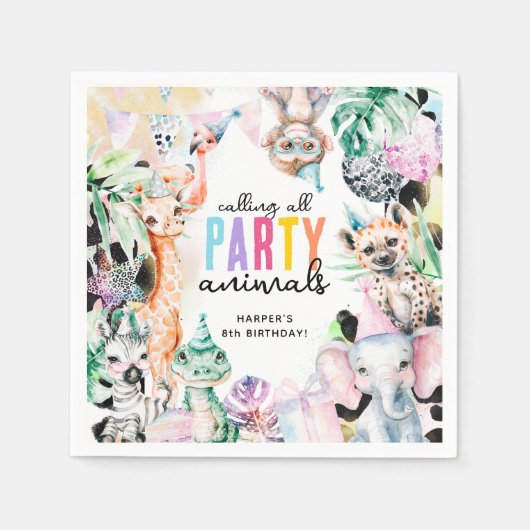 サファリすべてのパーティー動物の誕生日を呼び出す スタンダードカクテルナプキン (正面)