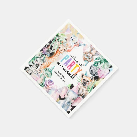 サファリすべてのパーティー動物の誕生日を呼び出す スタンダードカクテルナプキン (角)