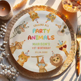 サファリでパーティー動物を呼ぼう 1歳の誕生日 ペーパープレート