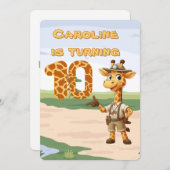 サファリで10歳の誕生日かわいい探検家キリン 招待状 (正面/裏面)