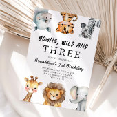 サファリで3歳のバースデーパーティー Young Wild and Three 招待状