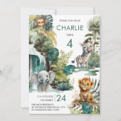 サファリと動物園のジャングル動物子供の誕生日 招待状 (正面)
