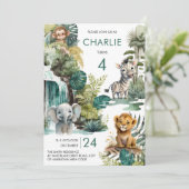 サファリと動物園のジャングル動物子供の誕生日 招待状 (スタンド正面)