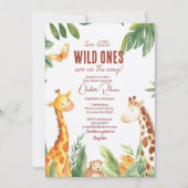 サファリと双子のベビーかわいい赤ちゃんシャワー 招待状 (正面)