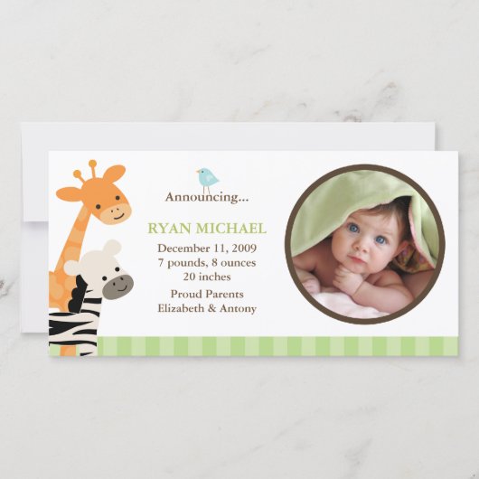 サファリのお友達の誕生のお知らせ 案内状 (正面)