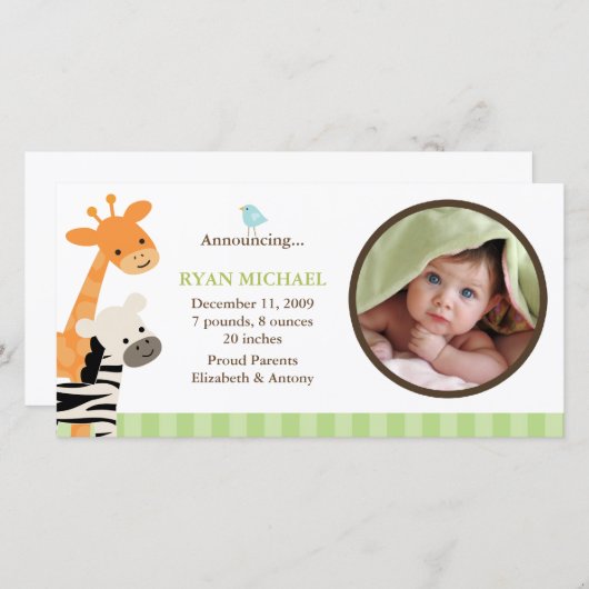 サファリのお友達の誕生のお知らせ 案内状 (正面/裏面)