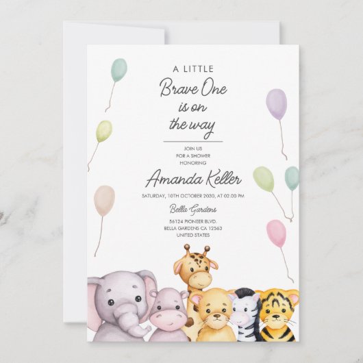 サファリのお友達ジャングルベビーシャワー 招待状 (正面)