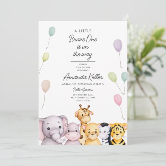 サファリのお友達ジャングルベビーシャワー 招待状 (スタンド正面)