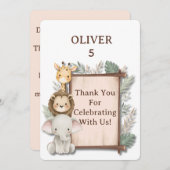 サファリのお礼カード、オリバーの誕生日お礼カード サンキューカード (正面/裏面)