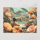 サファリのようなシュールな風景 - 象とシマウマ ポストカード (正面)