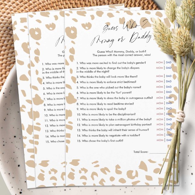 サファリのアニマルプリント、誰がママかパパか (Modern Safari Animals prints, Gender Neutral Shower game, Guess Who, Mommy or Daddy?)