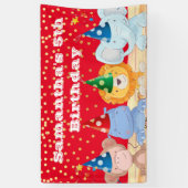 サファリのアニメパーティーの帽子が赤い誕生日  横断幕 (縦)