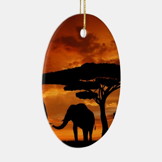 サファリのアフリカのBaobabの木象のシルエット セラミックオーナメント (右)