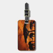 サファリのアフリカのBaobabの木象のシルエット ラゲッジタグ (正面縦)