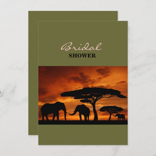 サファリのアフリカのBaobabの木象のシルエット 招待状 (正面/裏面)