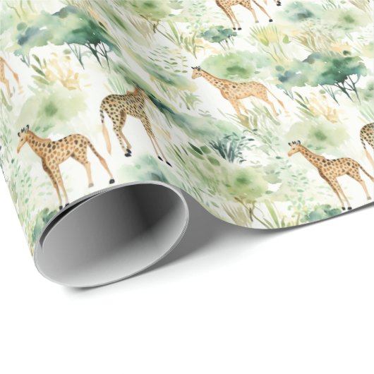 サファリのキリン模様アフリカ野生生物をテーマにした ラッピングペーパー (ロールコーナー)