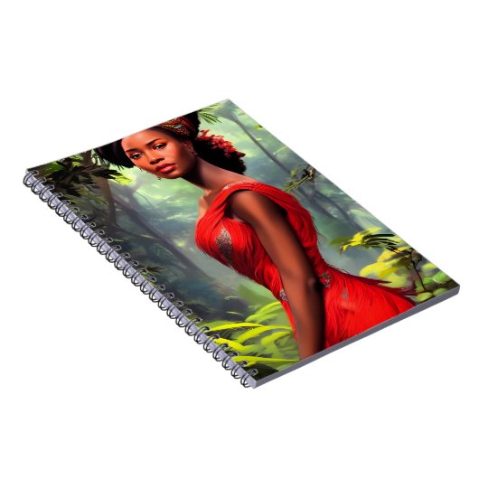 サファリのクイーン威厳のある：アフリカ人女性の赤い羽 ノートブック (右側)
