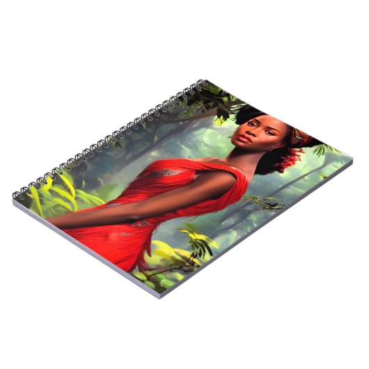 サファリのクイーン威厳のある：アフリカ人女性の赤い羽 ノートブック (左側)