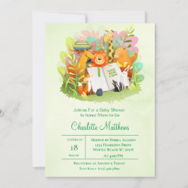 サファリのジャングルで本の赤ちゃんシャワーを持参 招待状
